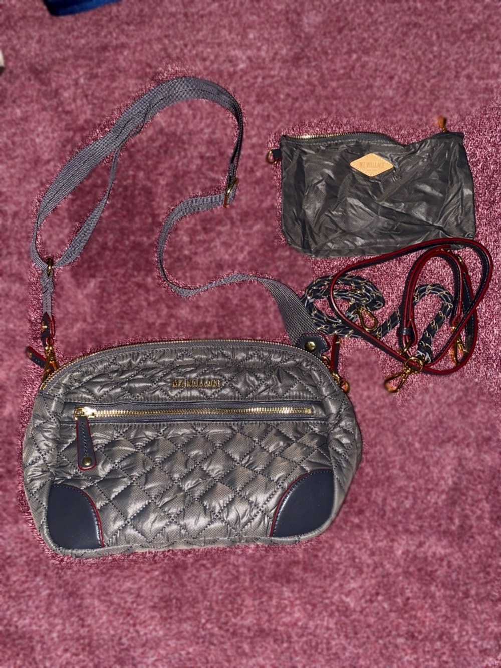MZ Wallace Quilted Nylon Crossbody Bag Gray